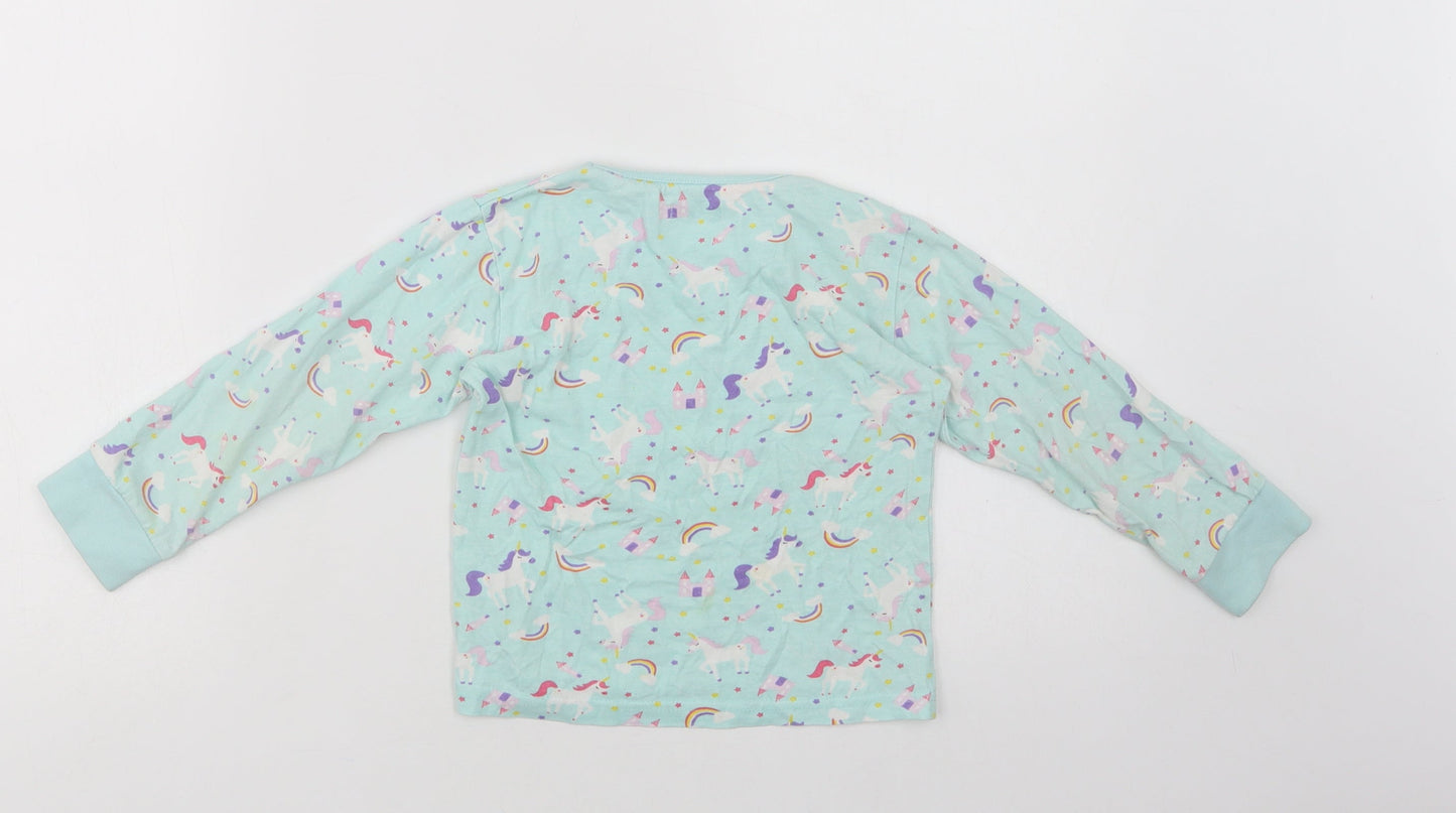 Crafted Girls Green Geometric Cotton Top Pyjama Top Size 3-4 Years   - Unicorns And Rainbows