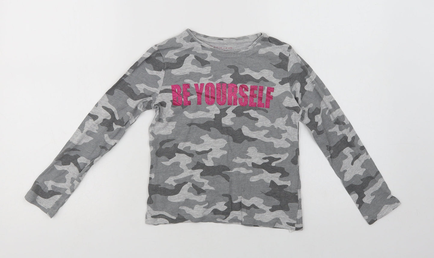 Primark Girls Grey Camouflage Cotton Basic T-Shirt Size 7-8 Years Crew Neck  - Be Yourself