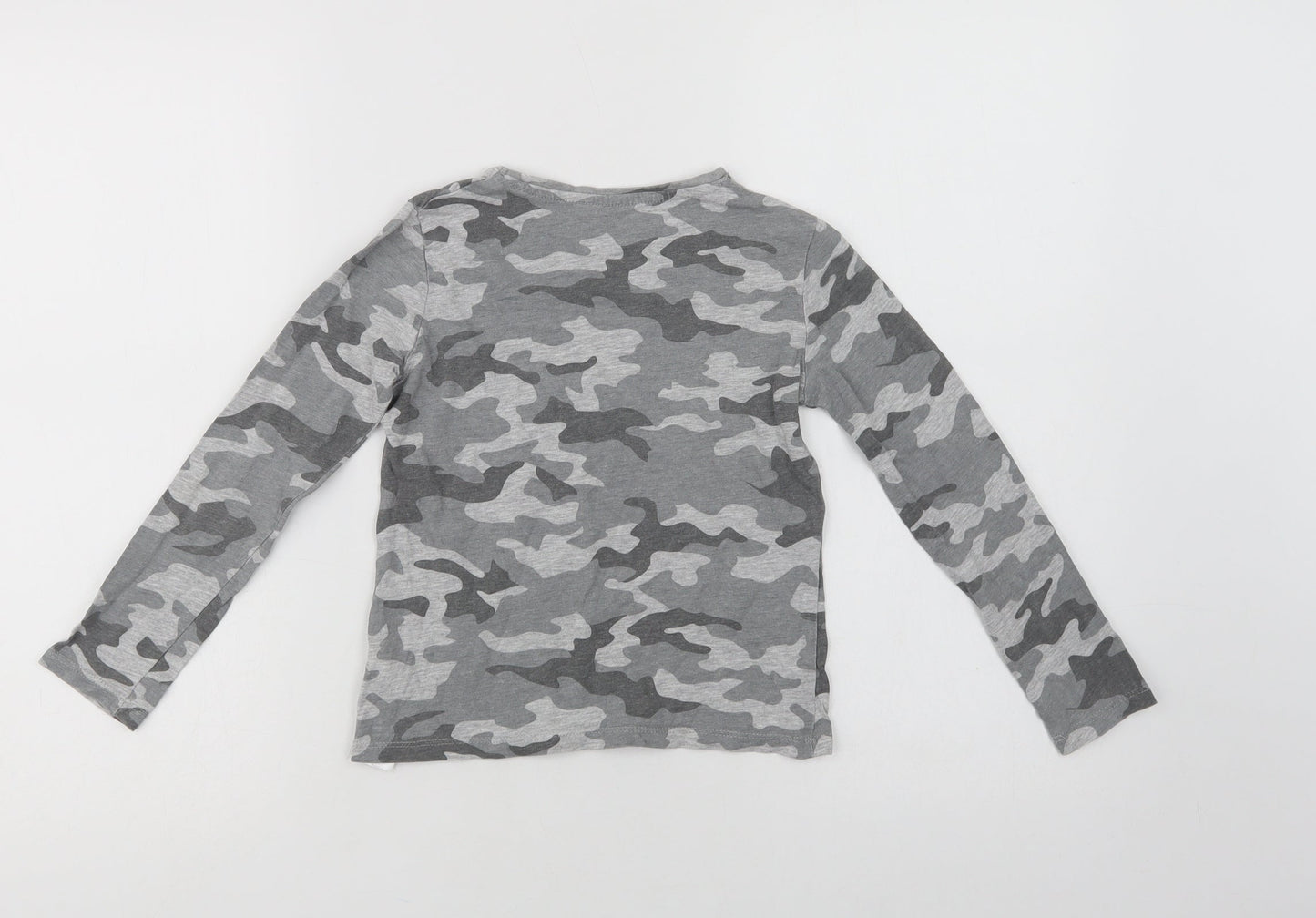 Primark Girls Grey Camouflage Cotton Basic T-Shirt Size 7-8 Years Crew Neck  - Be Yourself