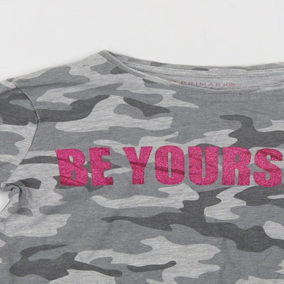 Primark Girls Grey Camouflage Cotton Basic T-Shirt Size 7-8 Years Crew Neck  - Be Yourself