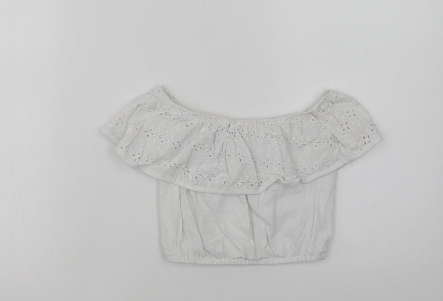 Primark Girls White  Cotton Jersey Blouse Size 7-8 Years Off the Shoulder