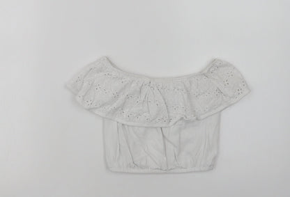 Primark Girls White  Cotton Jersey Blouse Size 7-8 Years Off the Shoulder