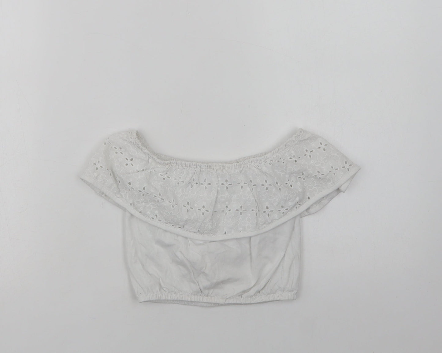 Primark Girls White  Cotton Jersey Blouse Size 7-8 Years Off the Shoulder