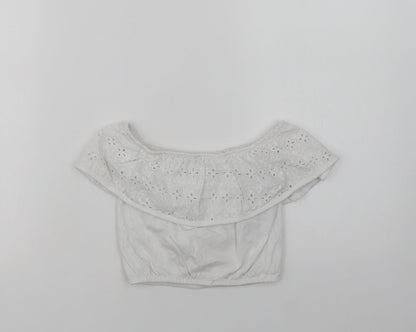 Primark Girls White  Cotton Jersey Blouse Size 7-8 Years Off the Shoulder
