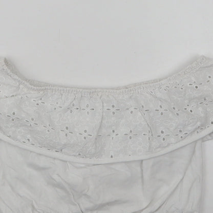 Primark Girls White  Cotton Jersey Blouse Size 7-8 Years Off the Shoulder