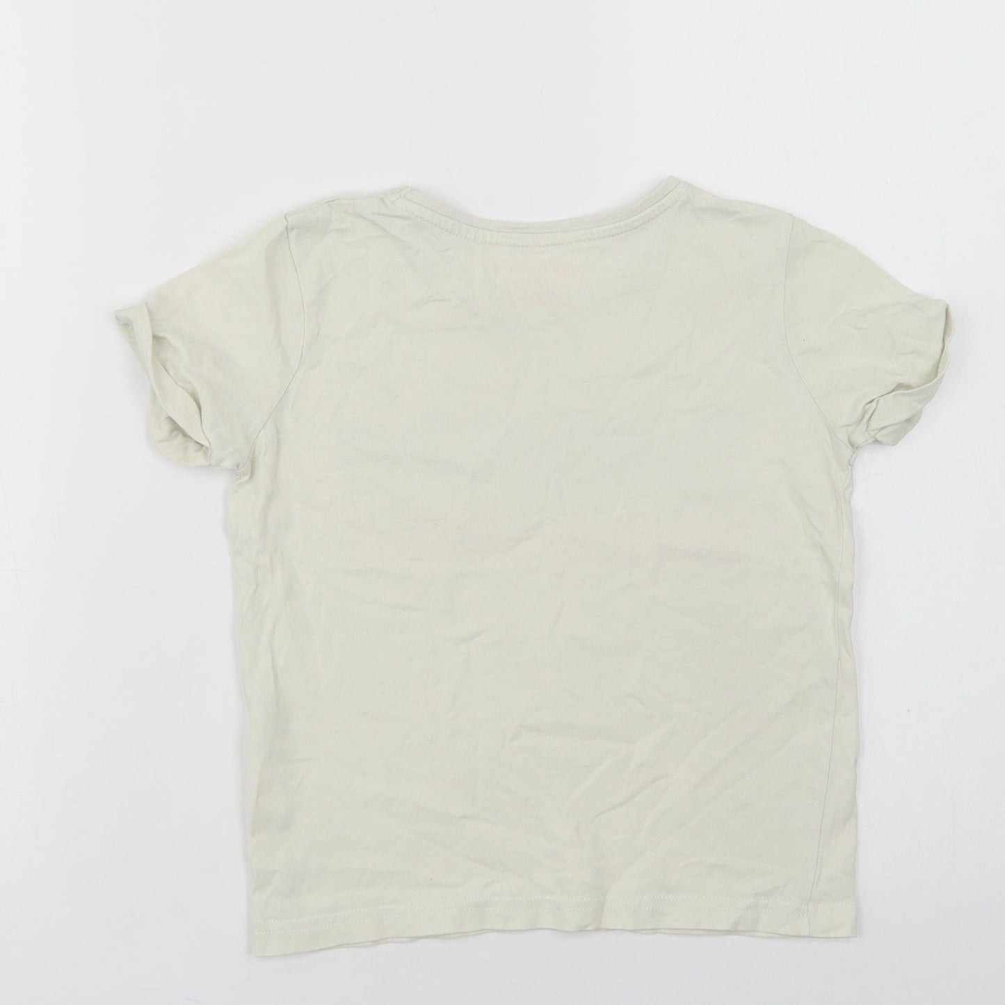 Primark Girls Ivory  Cotton Basic T-Shirt Size 7-8 Years Crew Neck  - Positive Vibes