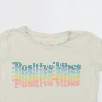 Primark Girls Ivory  Cotton Basic T-Shirt Size 7-8 Years Crew Neck  - Positive Vibes