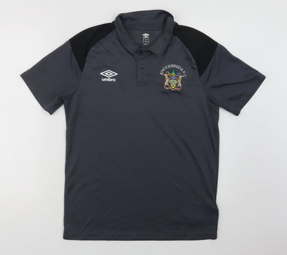 Umbro Mens Grey  Polyester  Polo Size M Collared Button - Knockbread A.F.C