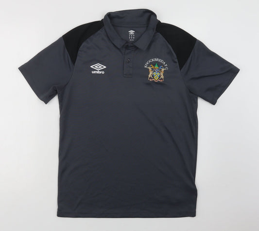Umbro Mens Grey  Polyester  Polo Size M Collared Button - Knockbread A.F.C