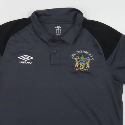 Umbro Mens Grey  Polyester  Polo Size M Collared Button - Knockbread A.F.C