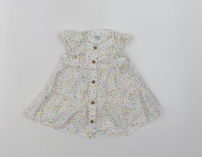 Marks and Spencer Baby White Floral Cotton A-Line  Size 3-6 Months  Crew Neck Button