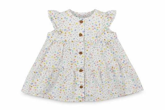 Marks and Spencer Baby White Floral Cotton A-Line  Size 3-6 Months  Crew Neck Button