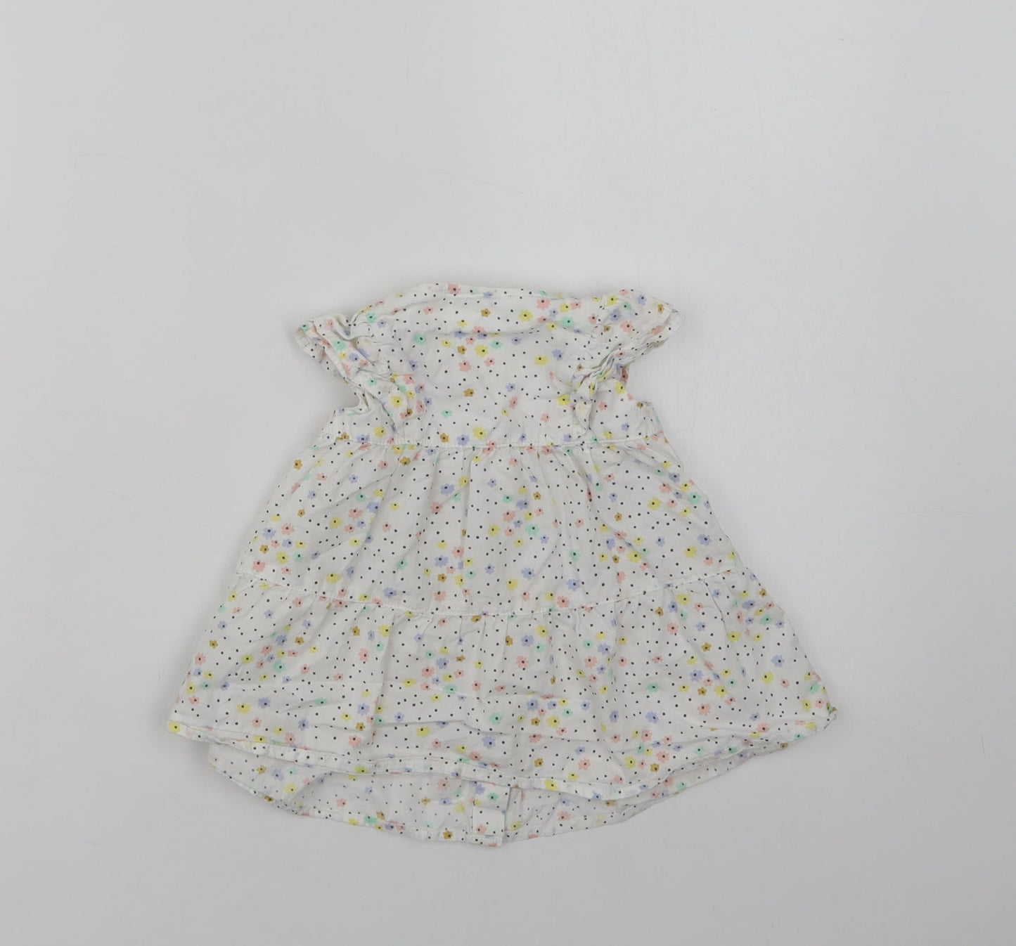 Marks and Spencer Baby White Floral Cotton A-Line  Size 3-6 Months  Crew Neck Button