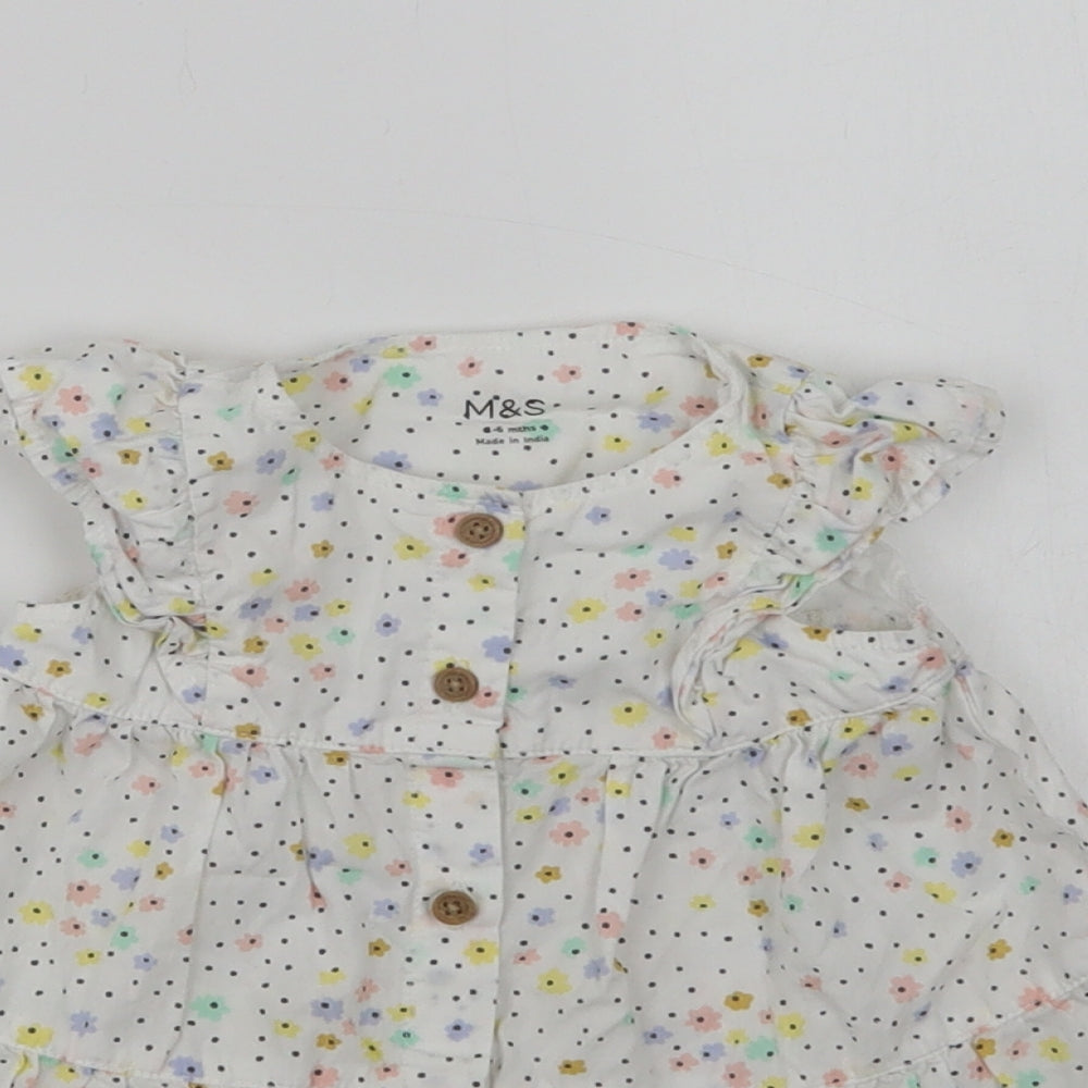 Marks and Spencer Baby White Floral Cotton A-Line  Size 3-6 Months  Crew Neck Button