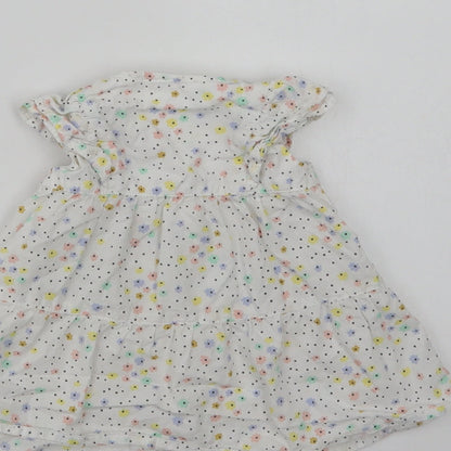 Marks and Spencer Baby White Floral Cotton A-Line  Size 3-6 Months  Crew Neck Button