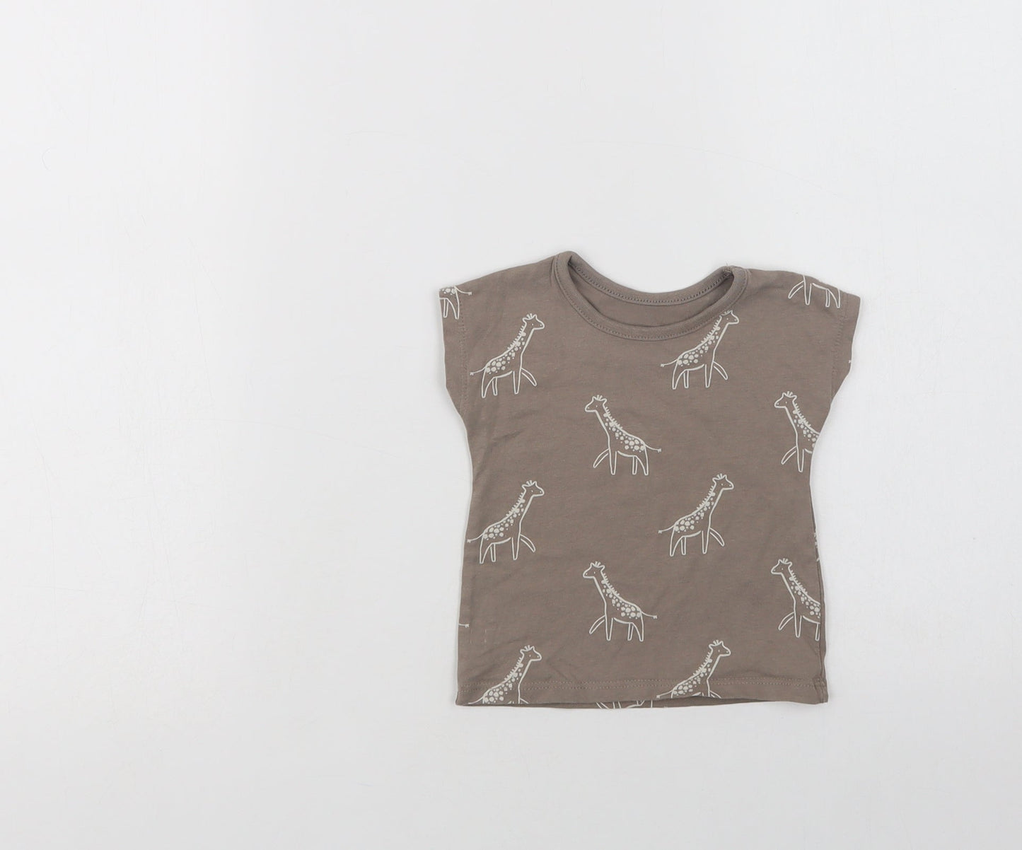 George Baby Beige Geometric Cotton Basic T-Shirt Size 3-6 Months Crew Neck  - Giraffe Print