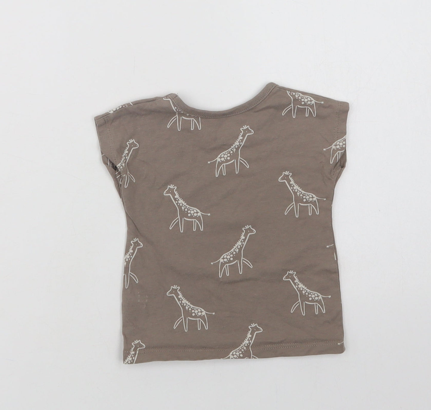 George Baby Beige Geometric Cotton Basic T-Shirt Size 3-6 Months Crew Neck  - Giraffe Print