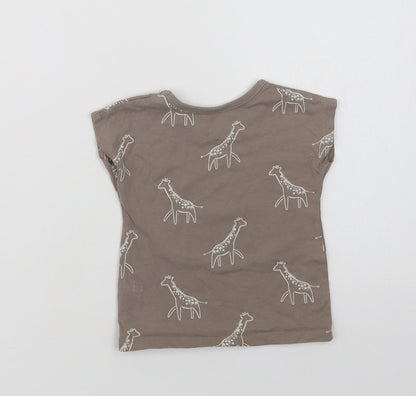 George Baby Beige Geometric Cotton Basic T-Shirt Size 3-6 Months Crew Neck  - Giraffe Print