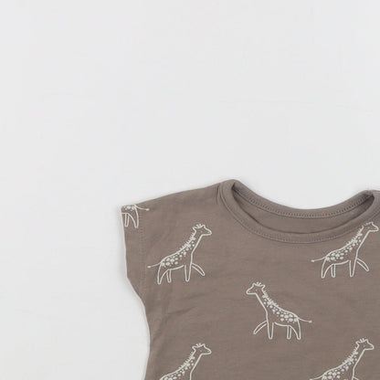 George Baby Beige Geometric Cotton Basic T-Shirt Size 3-6 Months Crew Neck  - Giraffe Print