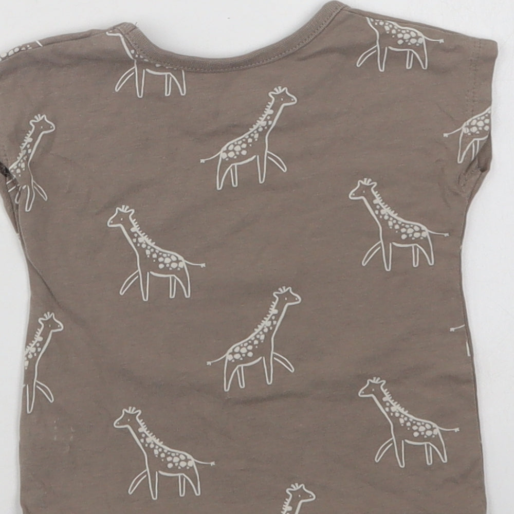 George Baby Beige Geometric Cotton Basic T-Shirt Size 3-6 Months Crew Neck  - Giraffe Print