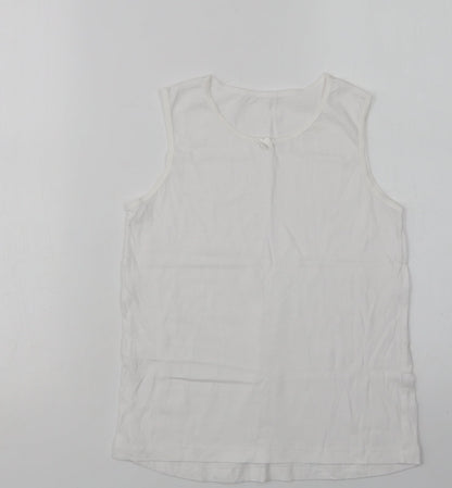 Preworn Womens White  Cotton Basic Tank Size 8 Crew Neck