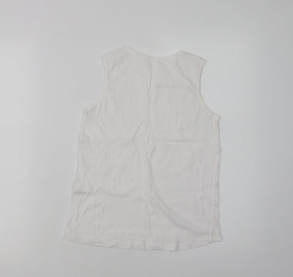 Preworn Womens White  Cotton Basic Tank Size 8 Crew Neck