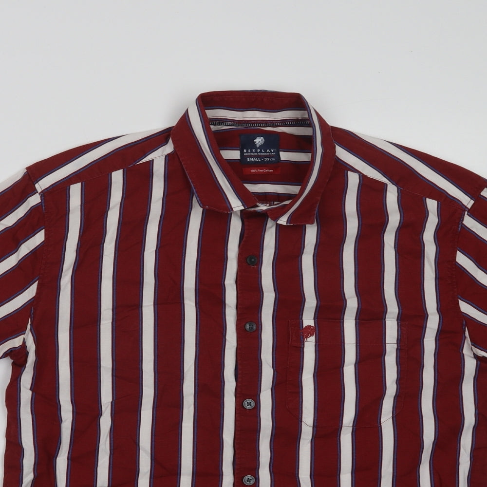 Mens UK Size S Netplay Red  Button-Up Short Sleeve Casual Shirt