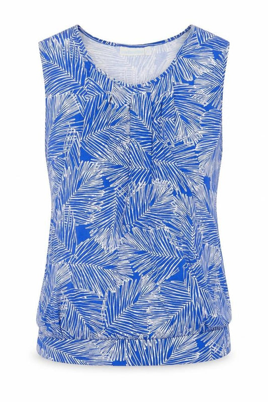 Front view of JoJo Maman Bébé women’s blue viscose basic tank, size L, round neck