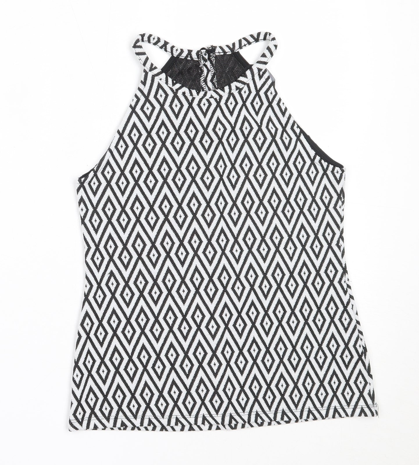 Candy Couture Girls Black Geometric Polyester Basic Tank Size 12-13 Years Round Neck Button