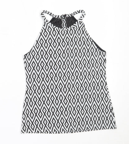 Candy Couture Girls Black Geometric Polyester Basic Tank Size 12-13 Years Round Neck Button