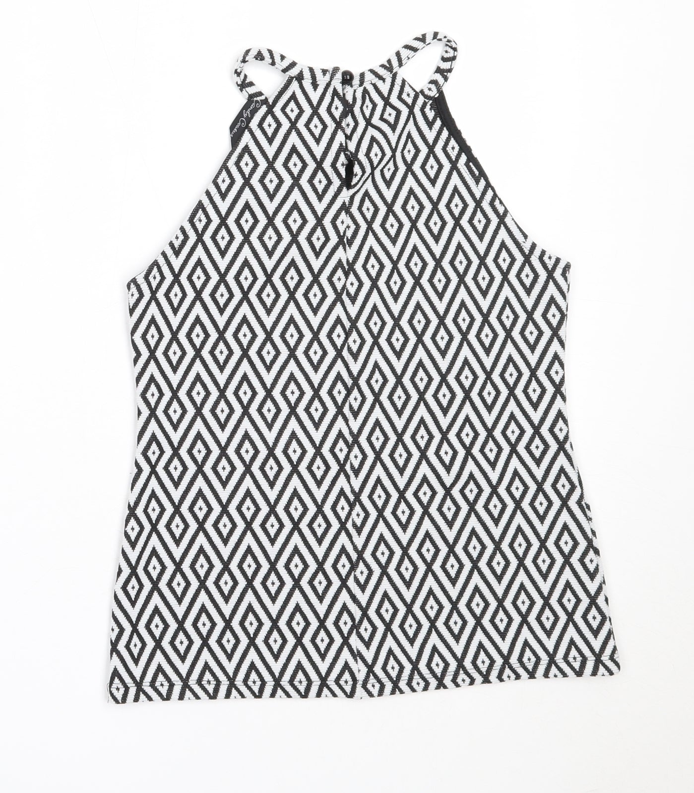Candy Couture Girls Black Geometric Polyester Basic Tank Size 12-13 Years Round Neck Button