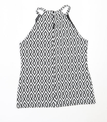 Candy Couture Girls Black Geometric Polyester Basic Tank Size 12-13 Years Round Neck Button