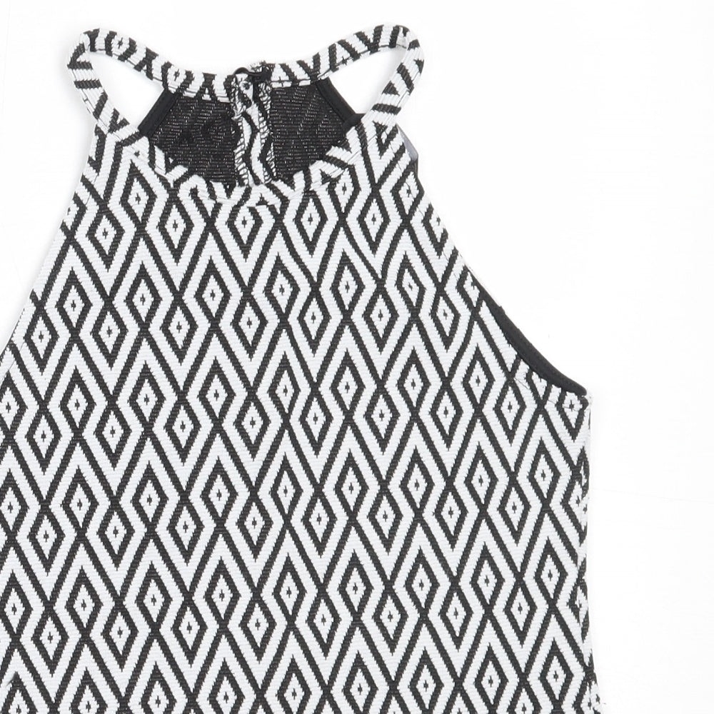 Candy Couture Girls Black Geometric Polyester Basic Tank Size 12-13 Years Round Neck Button