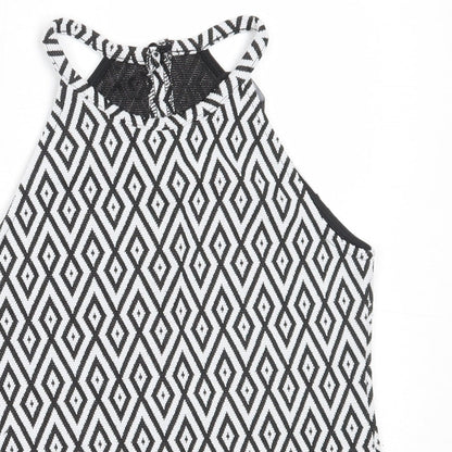 Candy Couture Girls Black Geometric Polyester Basic Tank Size 12-13 Years Round Neck Button