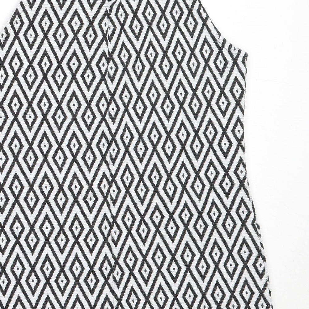 Candy Couture Girls Black Geometric Polyester Basic Tank Size 12-13 Years Round Neck Button