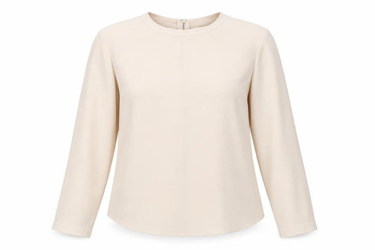 Front view of Atmosphere women’s beige polyester basic blouse, size UK 10, round neck