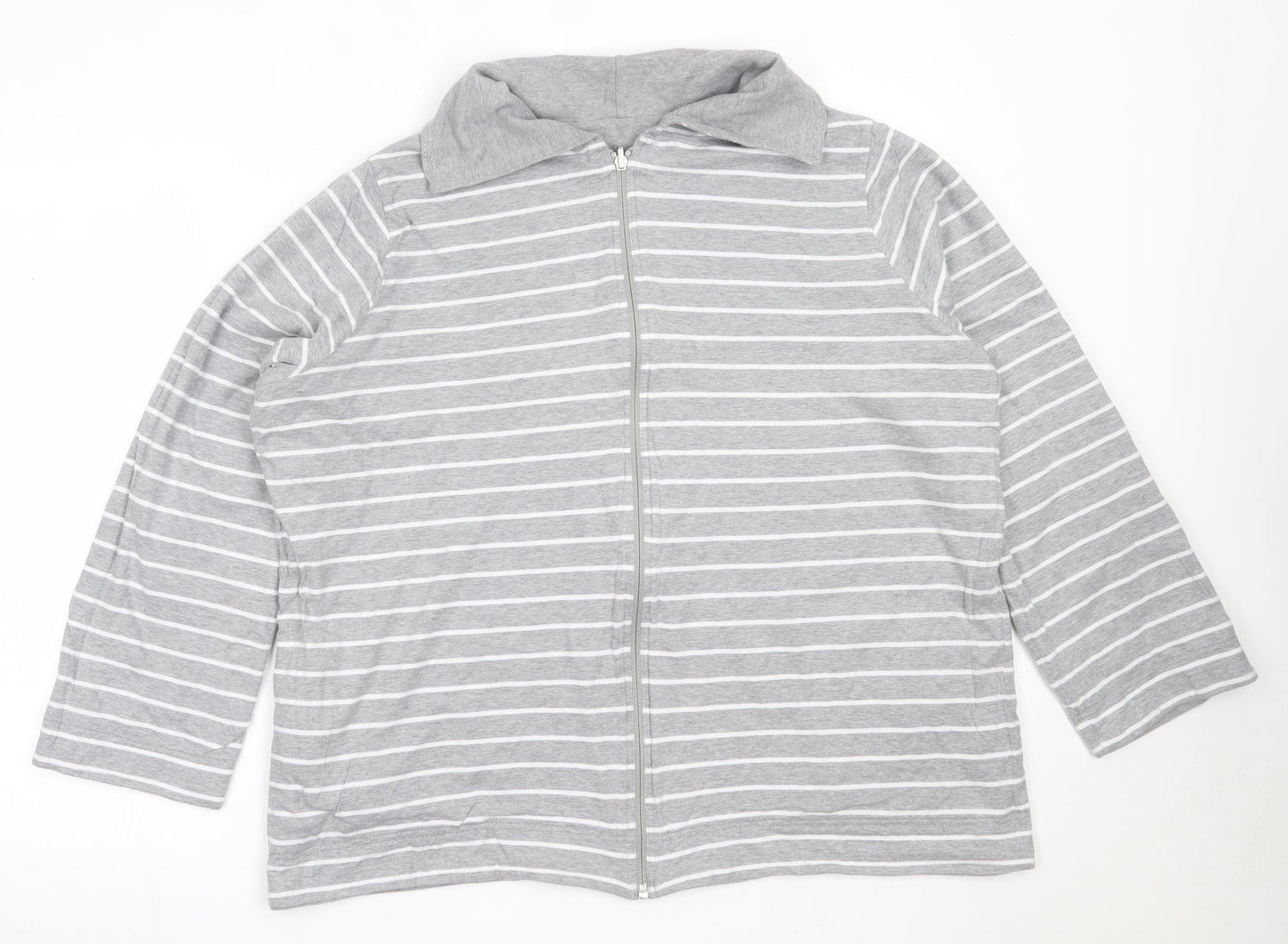 DASH Womens Grey Striped Cotton Full Zip Sweatshirt Size 20  Zip