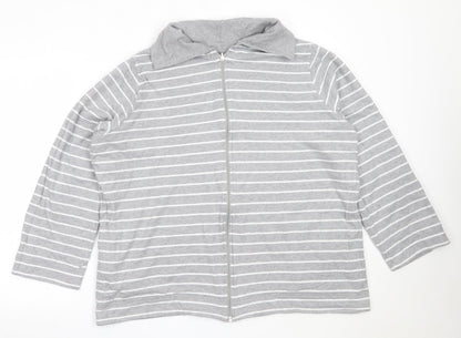 DASH Womens Grey Striped Cotton Full Zip Sweatshirt Size 20  Zip