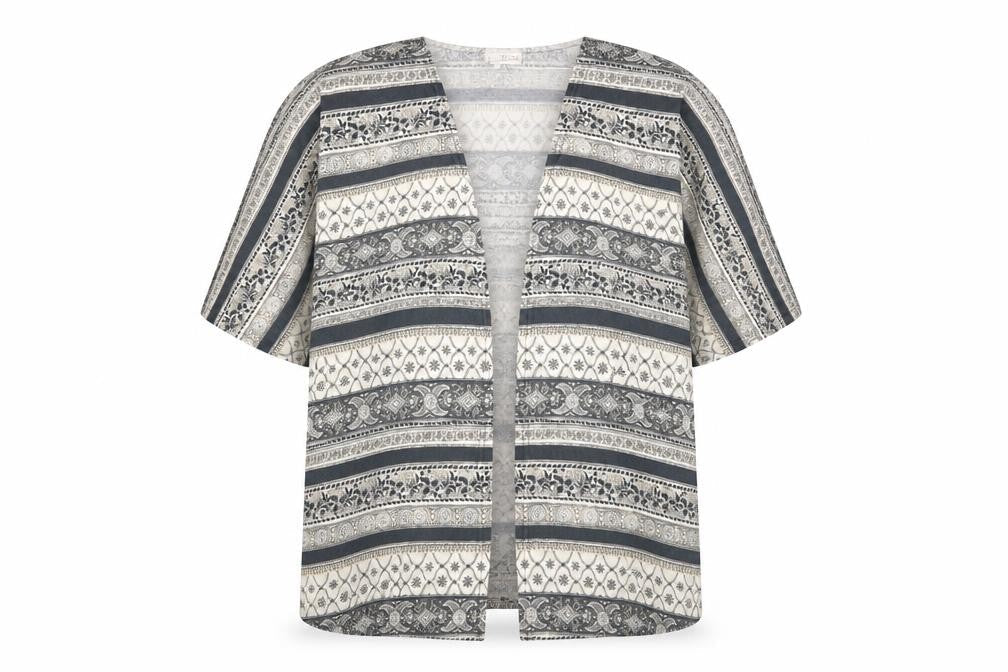 Front view of Cameo Rose women’s grey round neck geometric polyester cardigan jumper, size M