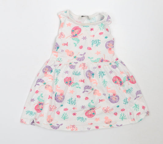 Evie Angel Girls White  Cotton Fit & Flare  Size 2-3 Years  Round Neck