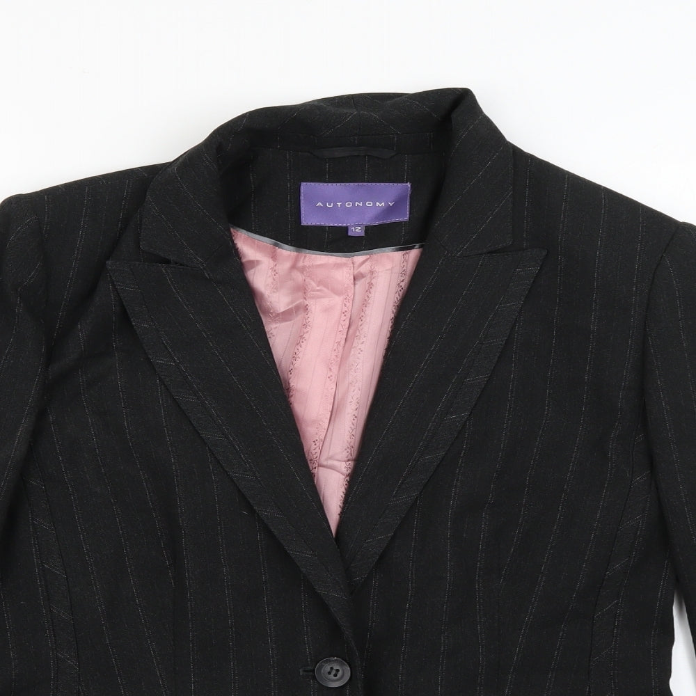 Autonomy Womens Grey Striped Polyester Jacket Blazer Size 12