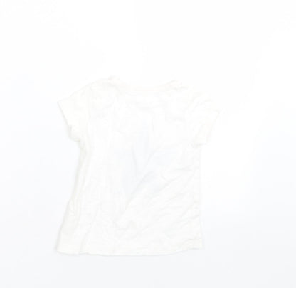 NEXT Girls White  Cotton Basic T-Shirt Size 12-18 Months Crew Neck Pullover - Star Print