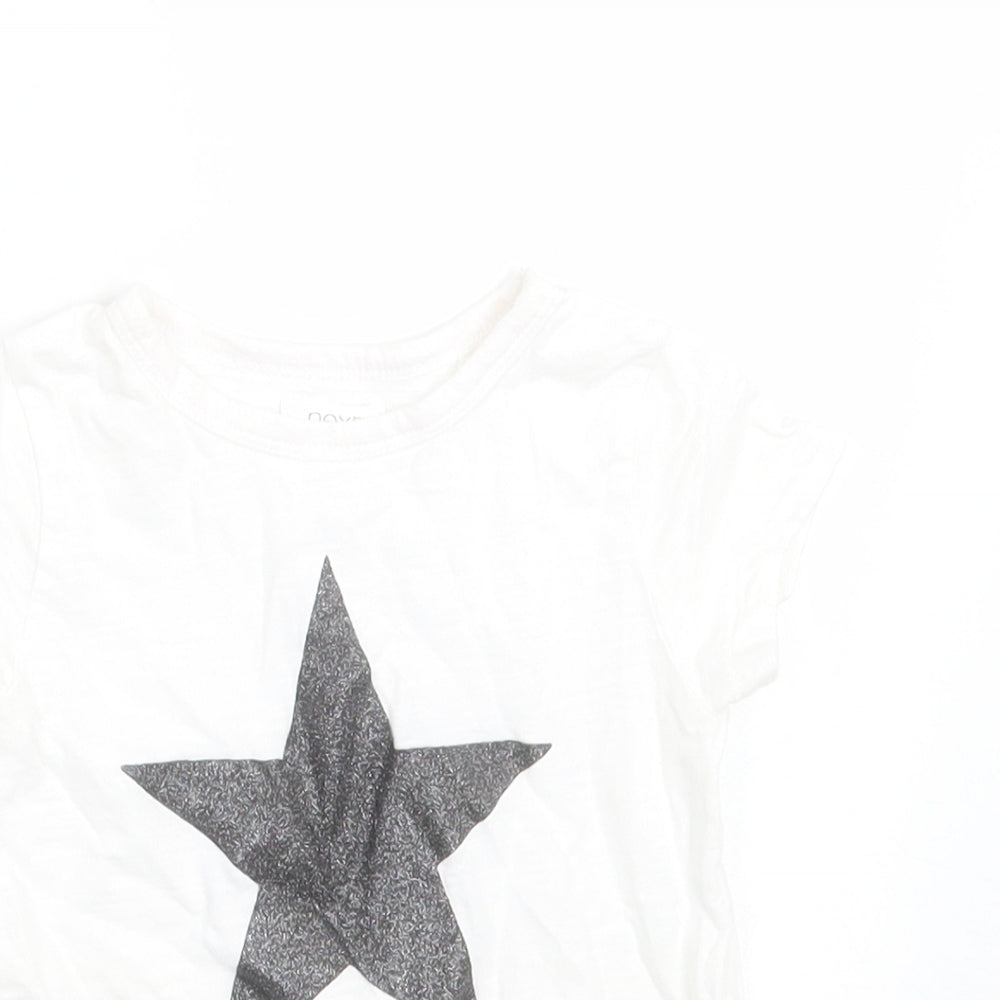 NEXT Girls White  Cotton Basic T-Shirt Size 12-18 Months Crew Neck Pullover - Star Print
