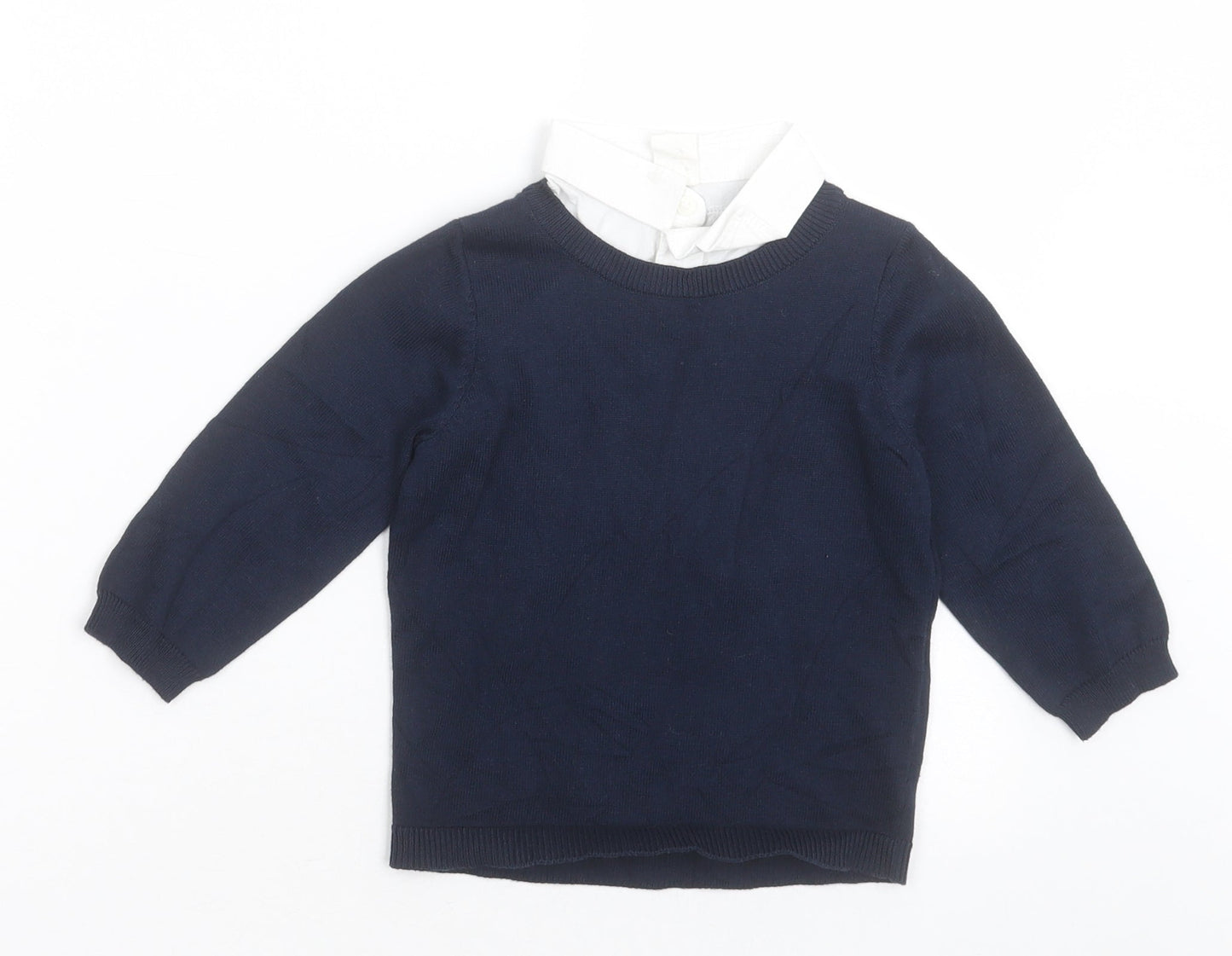 H&M Boys Blue  Cotton Basic Polo Size 9-12 Months Collared Pullover