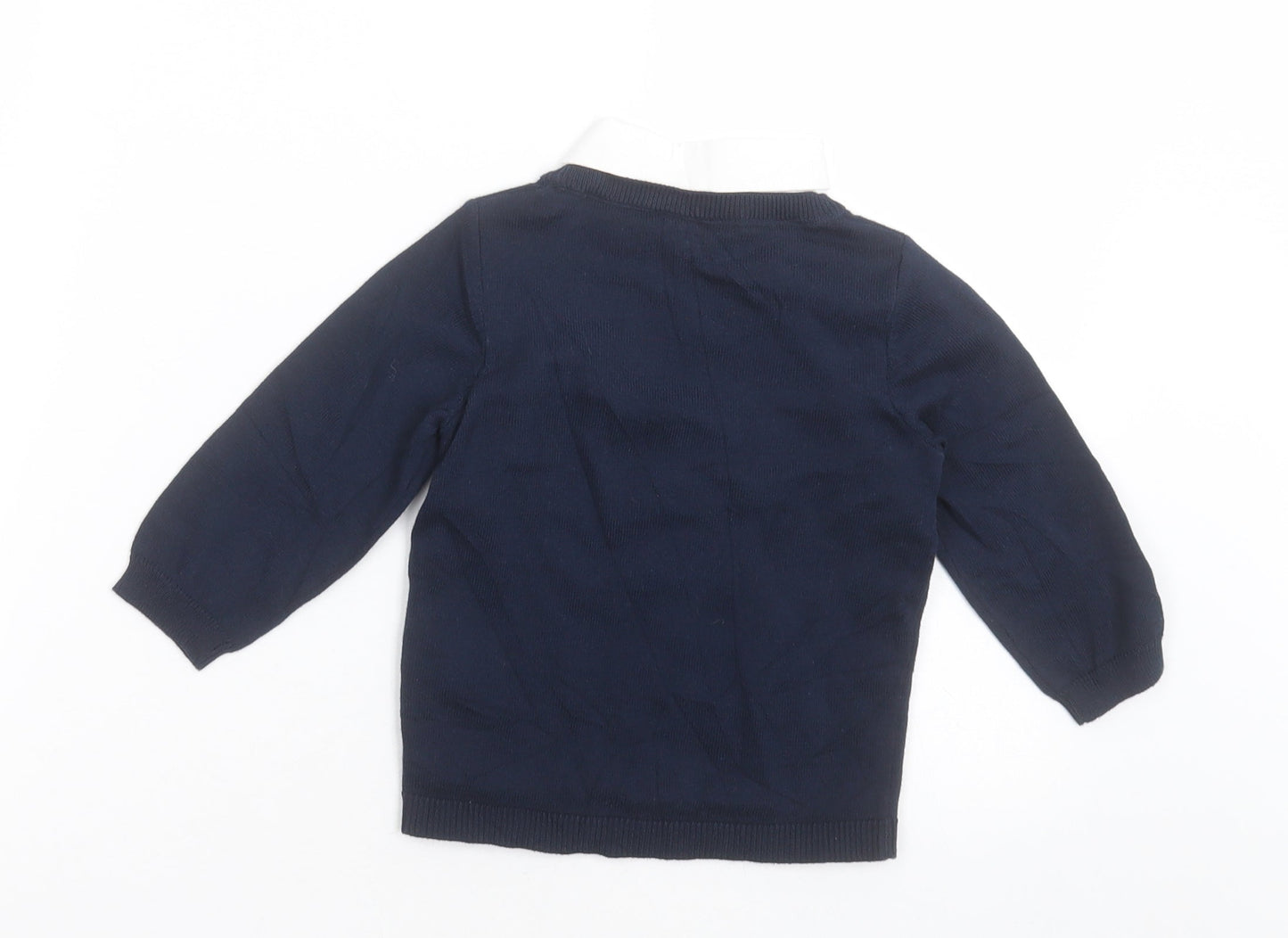 H&M Boys Blue  Cotton Basic Polo Size 9-12 Months Collared Pullover