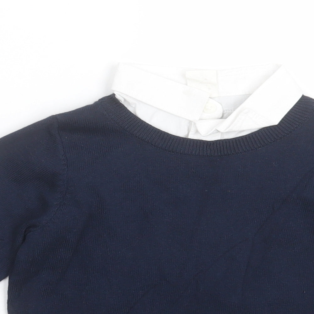 H&M Boys Blue  Cotton Basic Polo Size 9-12 Months Collared Pullover