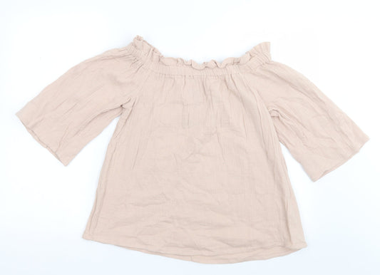 Primark Womens Pink  Cotton Basic Blouse Size 12 Off the Shoulder