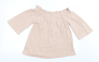Primark Womens Pink  Cotton Basic Blouse Size 12 Off the Shoulder