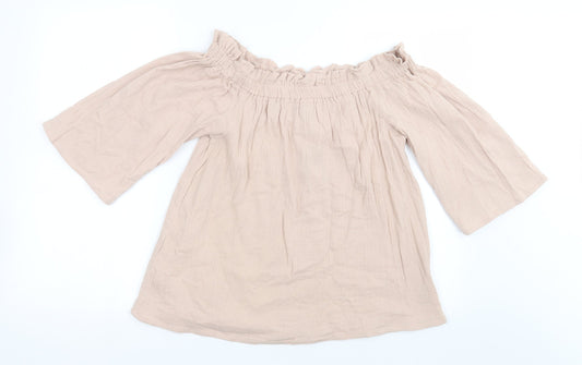 Primark Womens Pink  Cotton Basic Blouse Size 12 Off the Shoulder