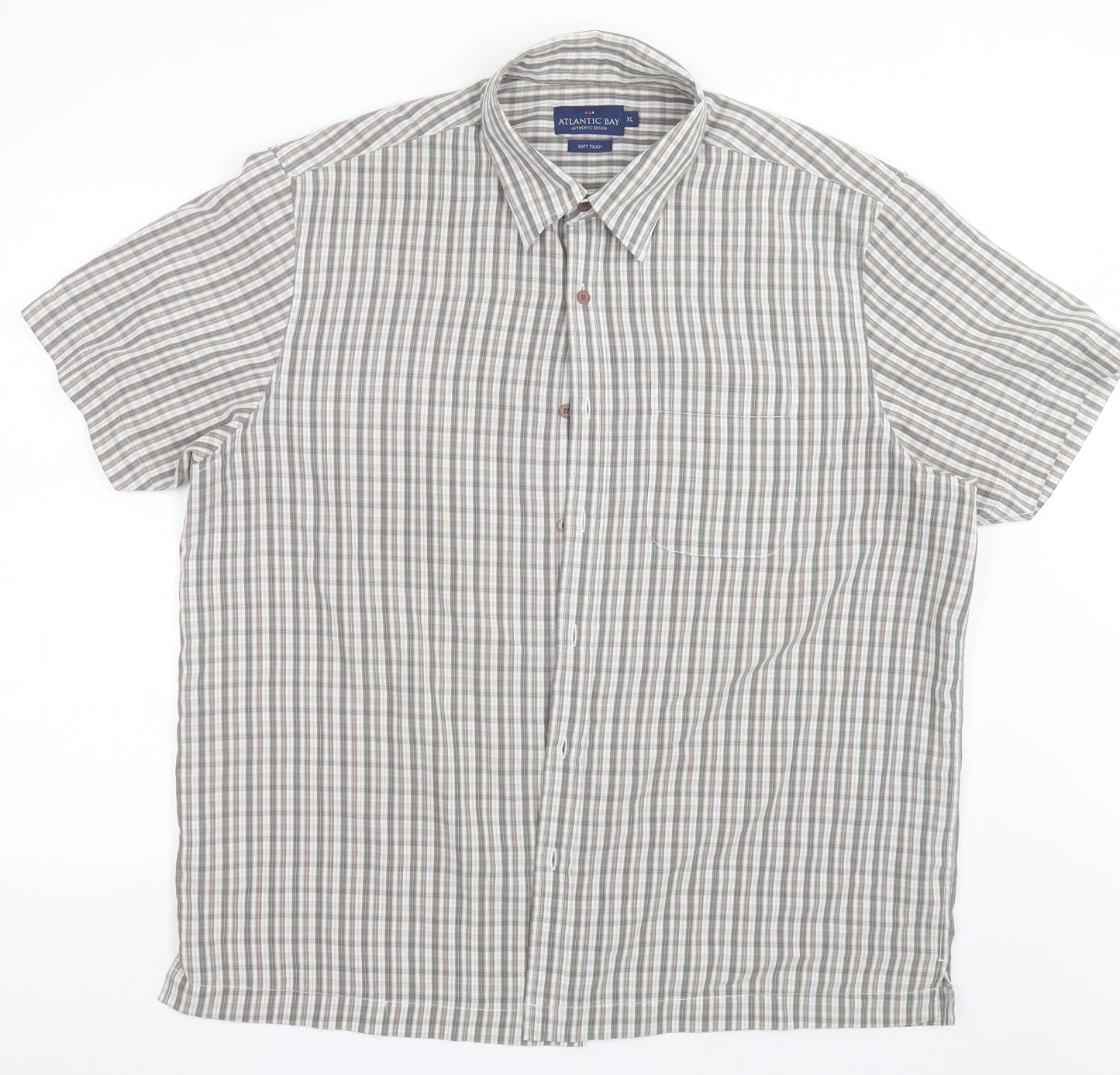 Atlantic Bay Mens Brown Check Cotton  Button-Up Size XL Collared Button - soft Touch